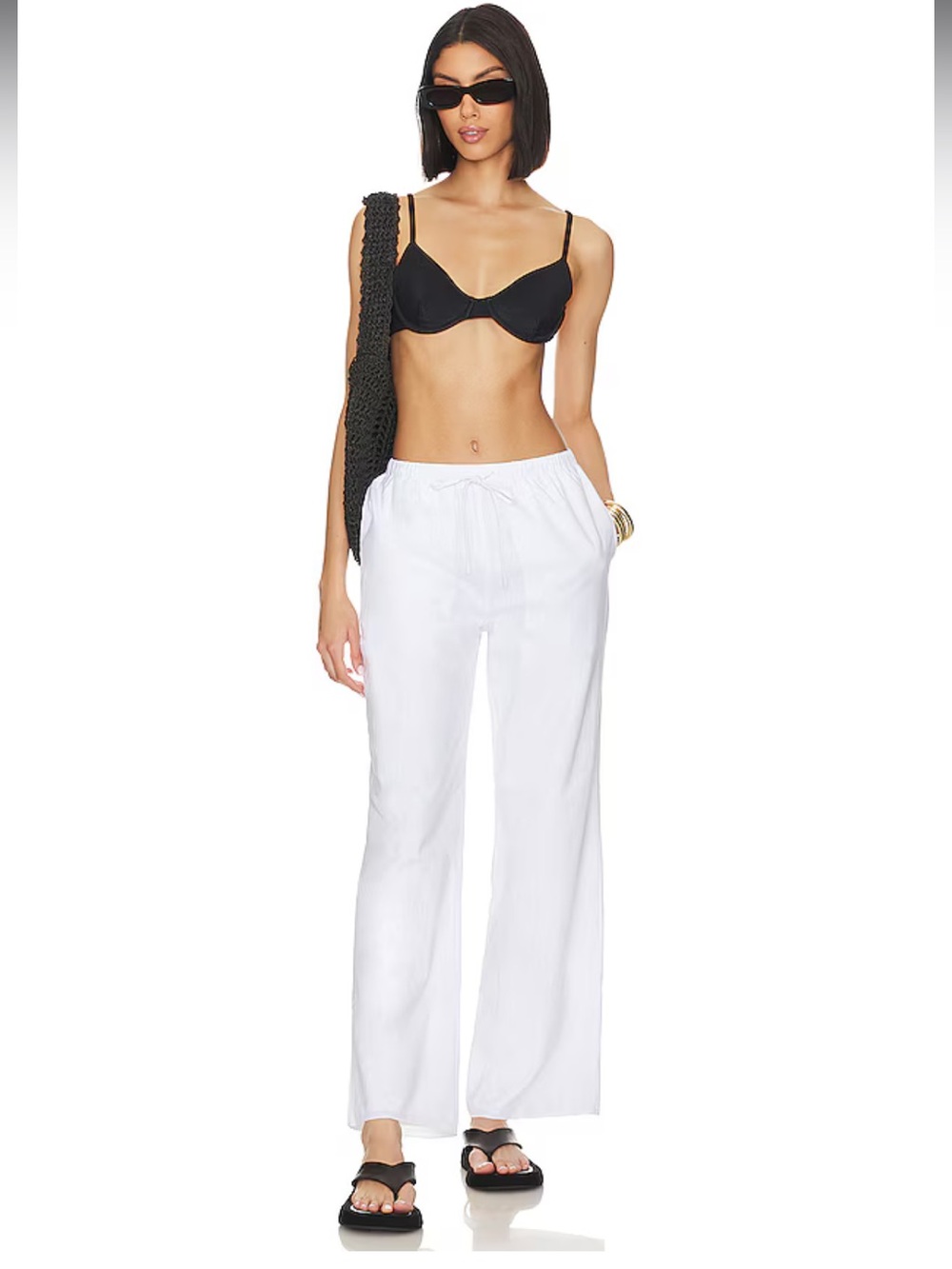 Lightweight White Wide-Leg Drawstring Pants